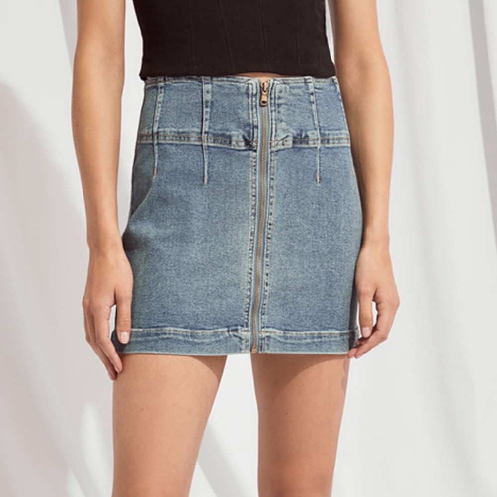 Free People Blue Virgo High Rise Denim Mini Skirt Sz: 26